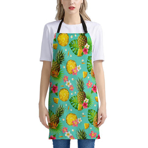 Blue Aloha Pineapple Pattern Print Apron