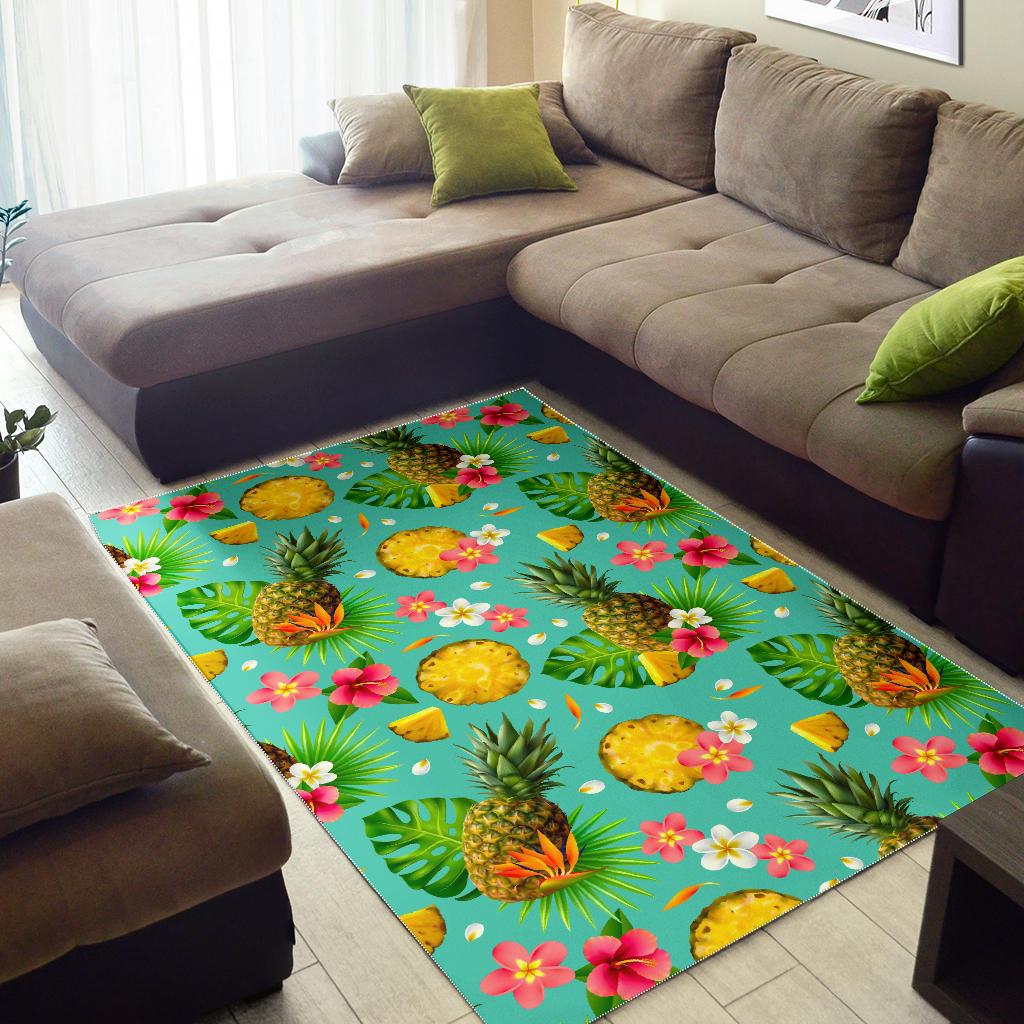 Blue Aloha Pineapple Pattern Print Area Rug GearFrost