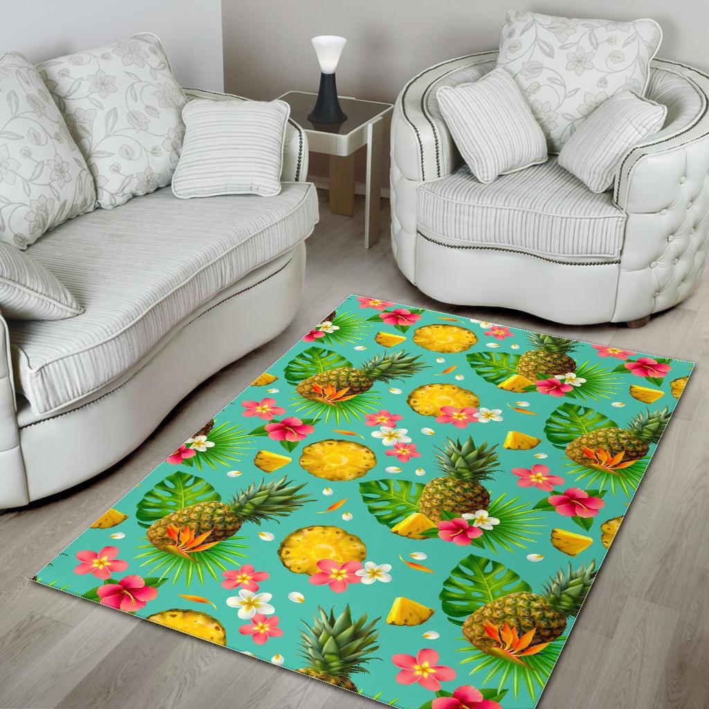 Blue Aloha Pineapple Pattern Print Area Rug GearFrost