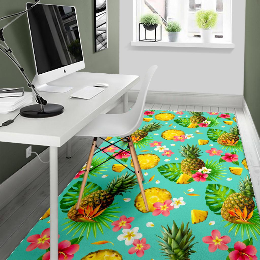 Blue Aloha Pineapple Pattern Print Area Rug GearFrost