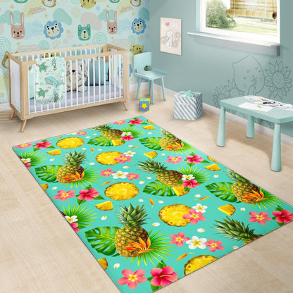 Blue Aloha Pineapple Pattern Print Area Rug GearFrost