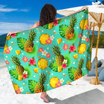 Blue Aloha Pineapple Pattern Print Beach Sarong Wrap