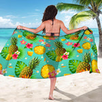 Blue Aloha Pineapple Pattern Print Beach Sarong Wrap