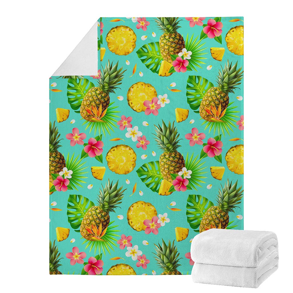 Blue Aloha Pineapple Pattern Print Blanket