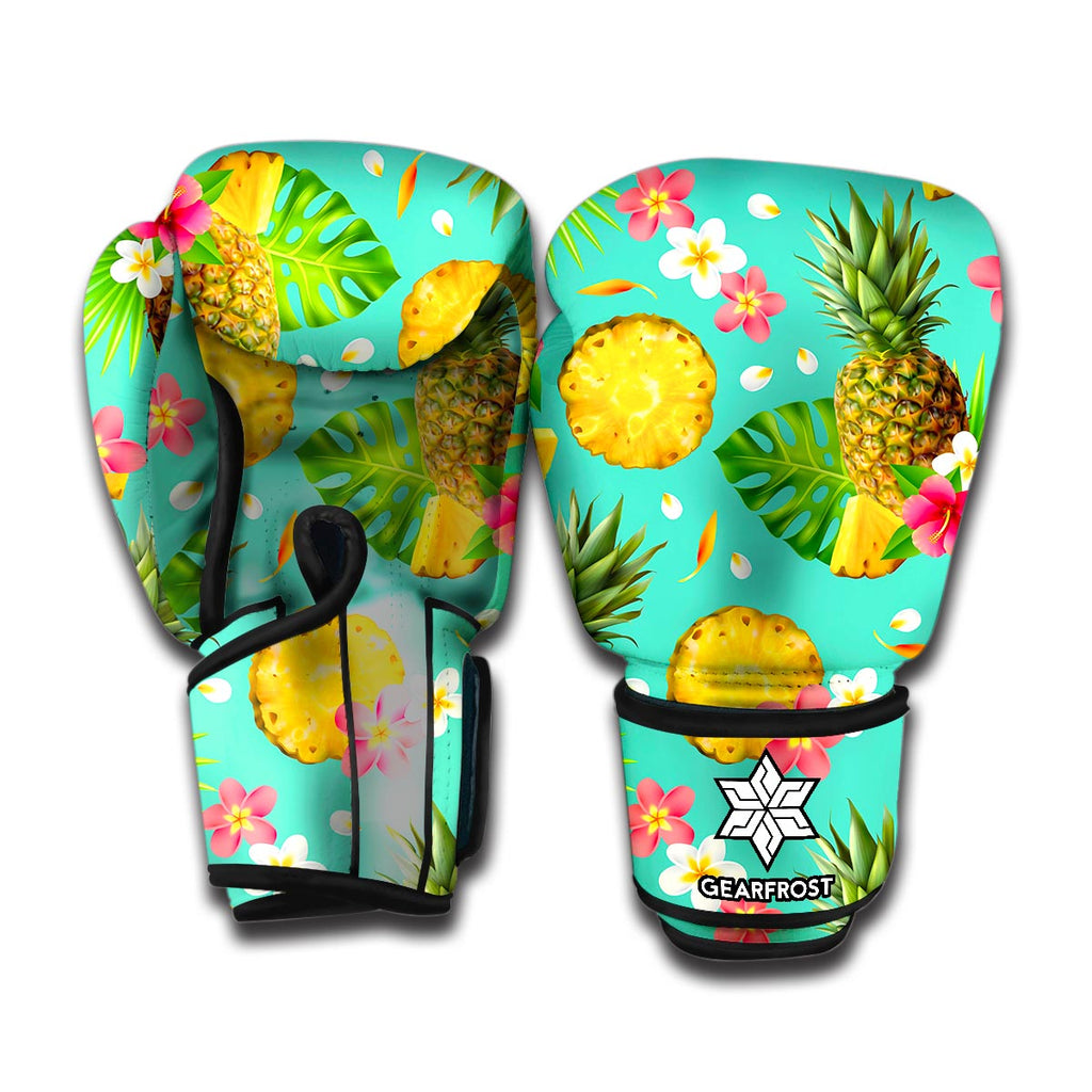Blue Aloha Pineapple Pattern Print Boxing Gloves
