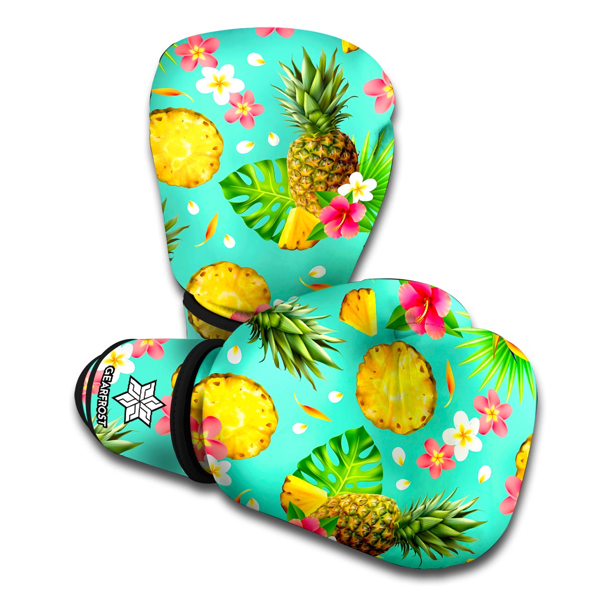 Blue Aloha Pineapple Pattern Print Boxing Gloves