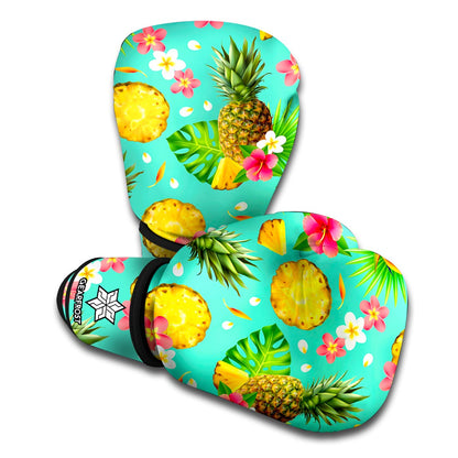 Blue Aloha Pineapple Pattern Print Boxing Gloves