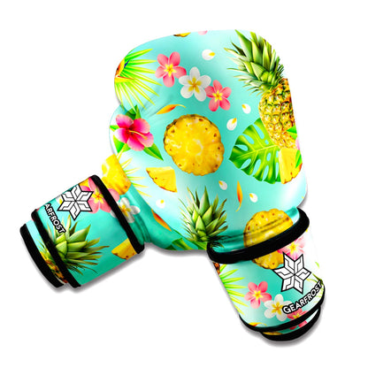 Blue Aloha Pineapple Pattern Print Boxing Gloves