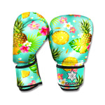 Blue Aloha Pineapple Pattern Print Boxing Gloves