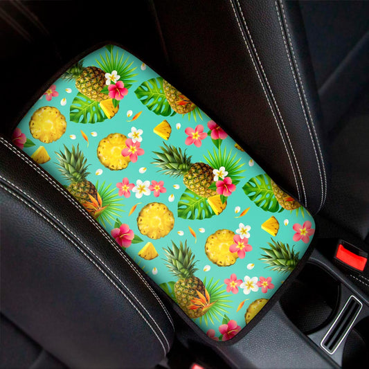 Blue Aloha Pineapple Pattern Print Car Center Console Cover