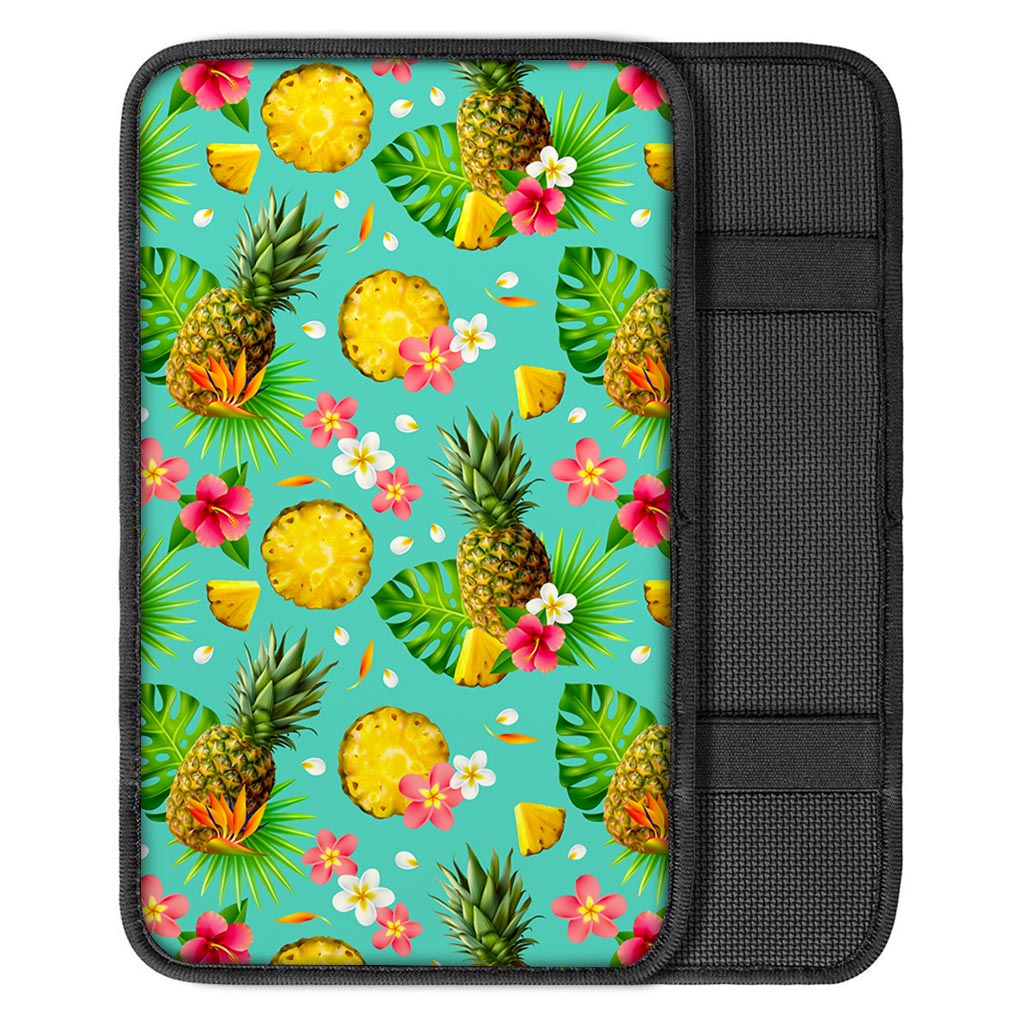 Blue Aloha Pineapple Pattern Print Car Center Console Cover