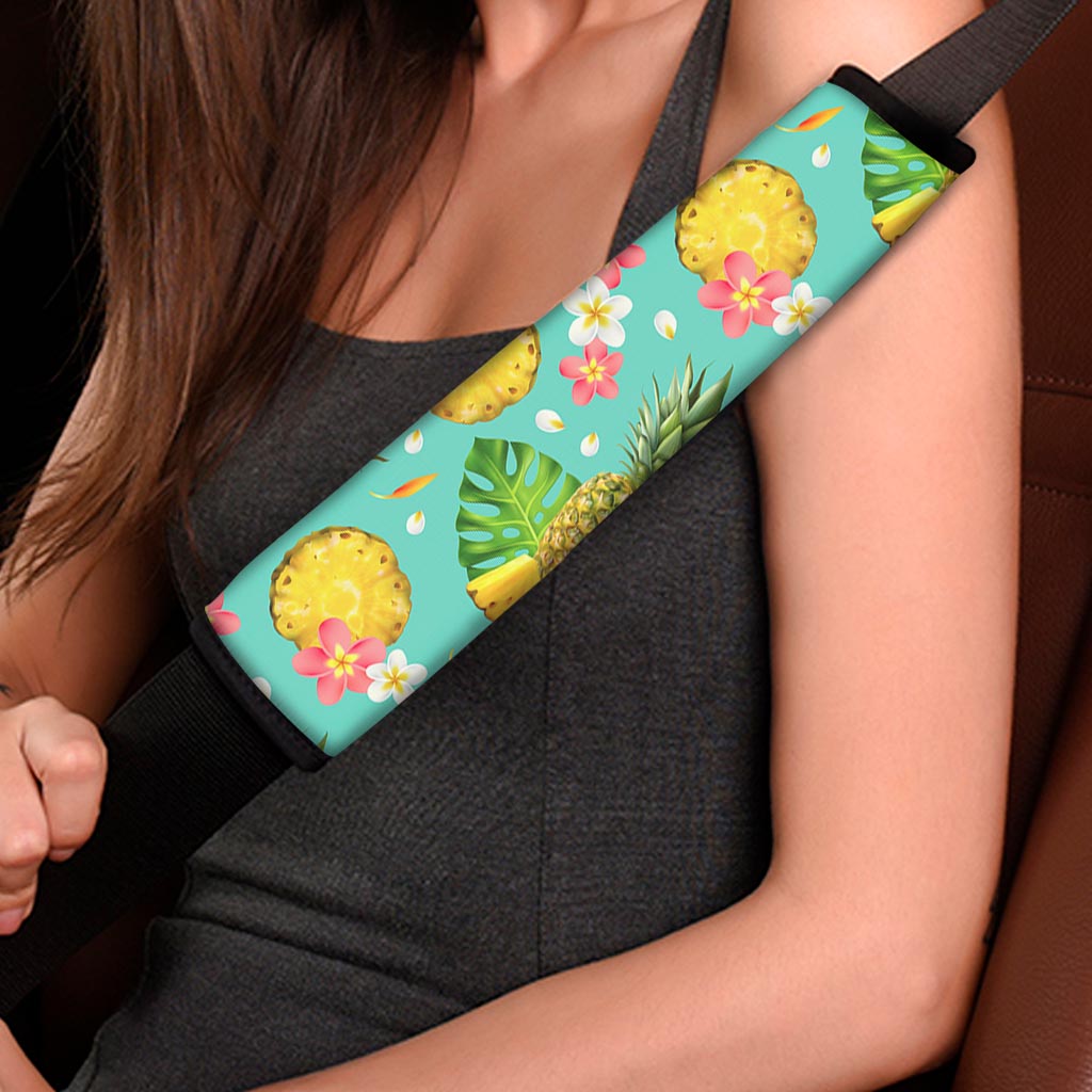 Blue Aloha Pineapple Pattern Print Car Seat Belt Covers