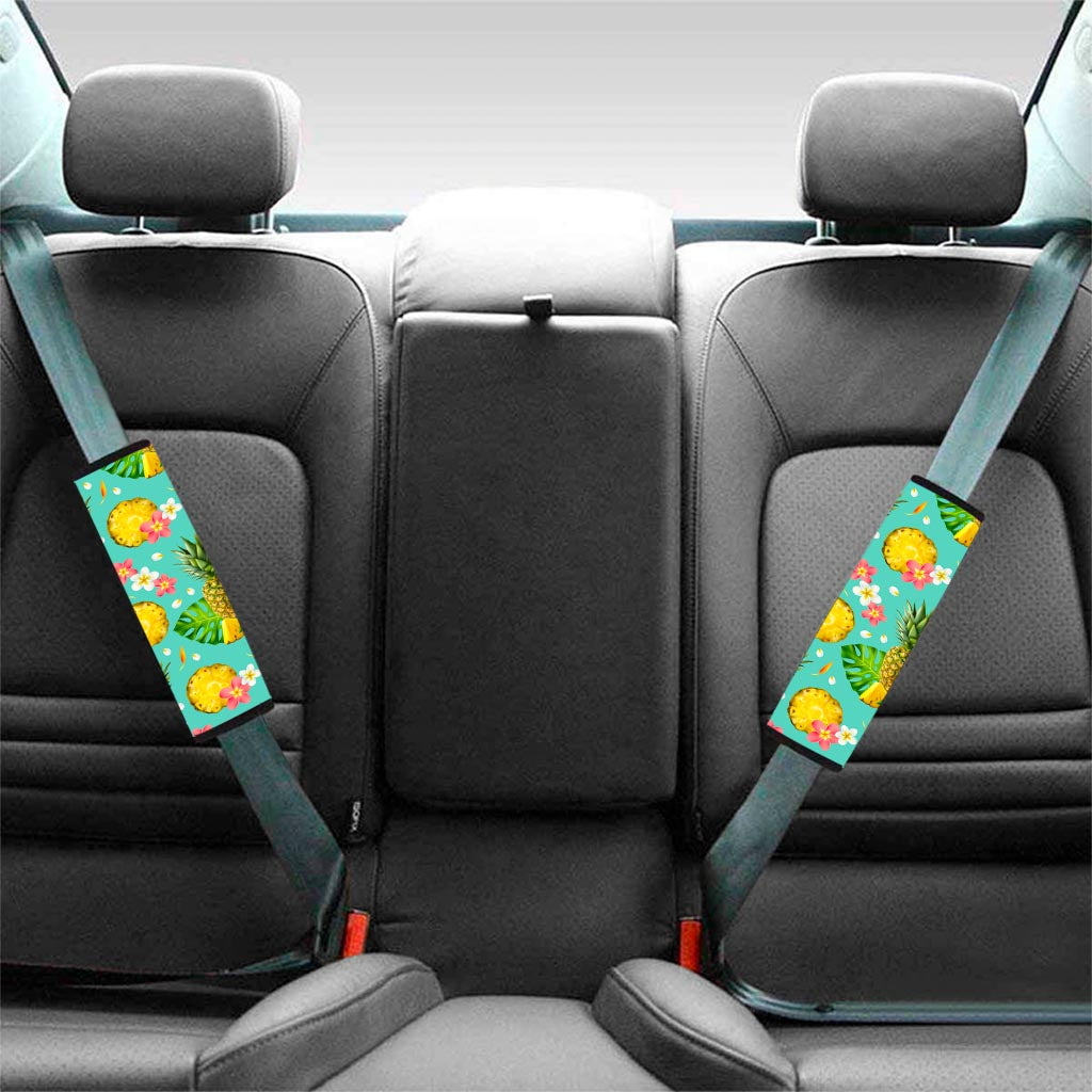 Blue Aloha Pineapple Pattern Print Car Seat Belt Covers