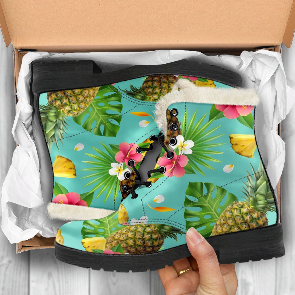 Blue Aloha Pineapple Pattern Print Comfy Boots GearFrost
