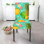 Blue Aloha Pineapple Pattern Print Dining Chair Slipcover