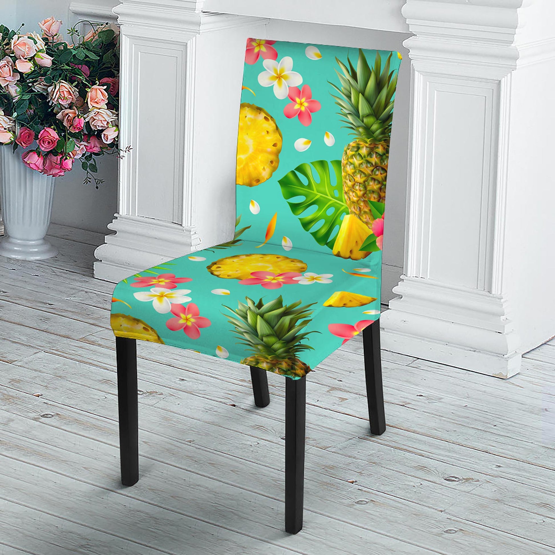 Blue Aloha Pineapple Pattern Print Dining Chair Slipcover