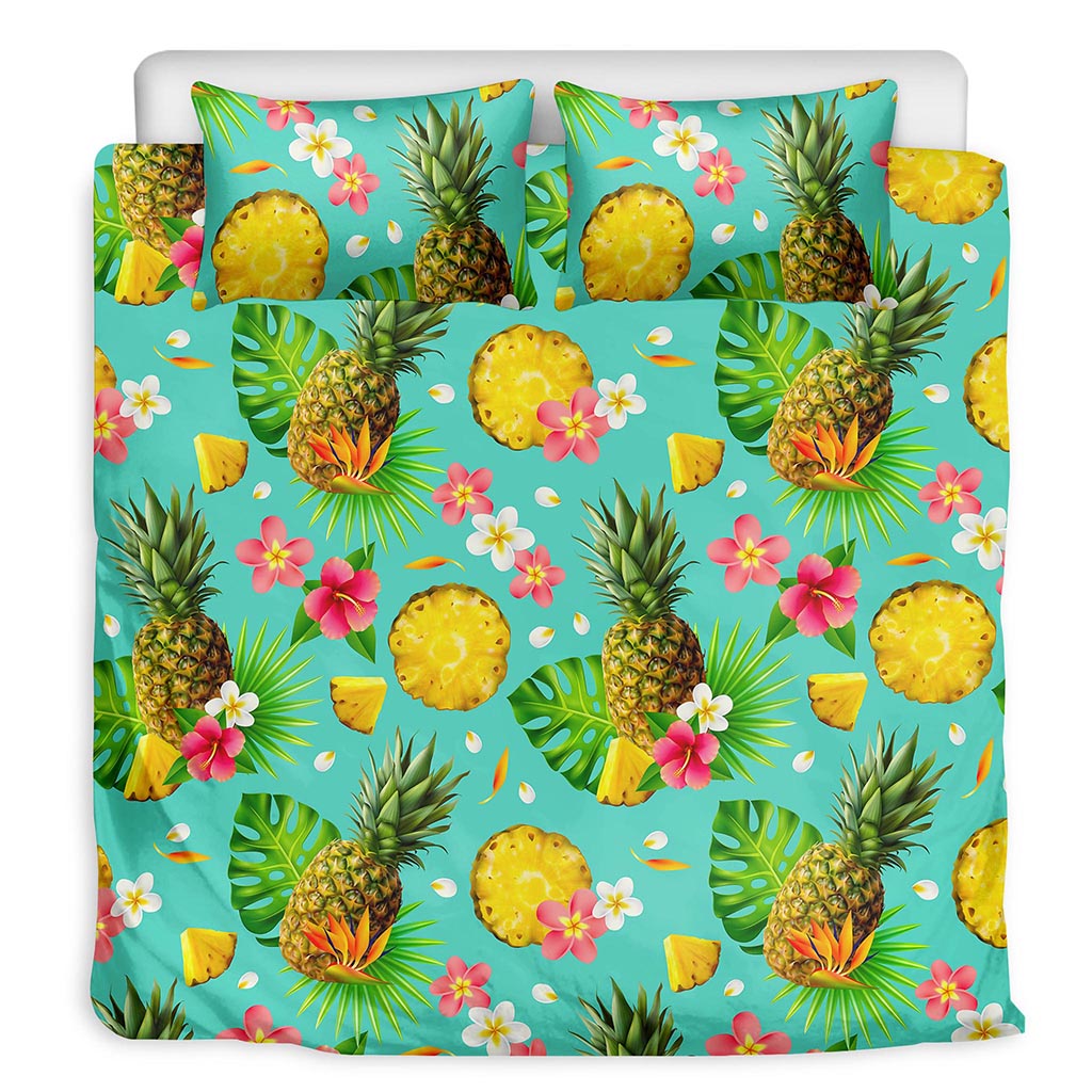 Blue Aloha Pineapple Pattern Print Duvet Cover Bedding Set