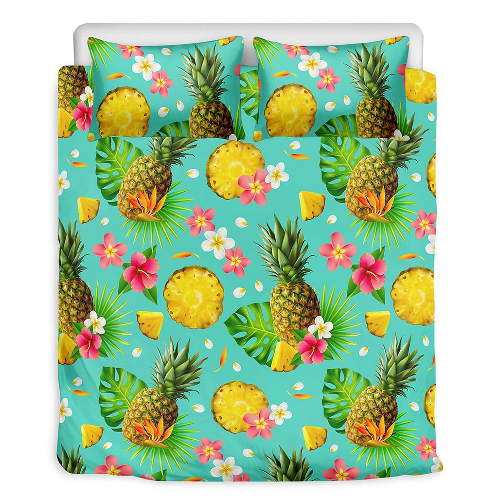 Blue Aloha Pineapple Pattern Print Duvet Cover Bedding Set