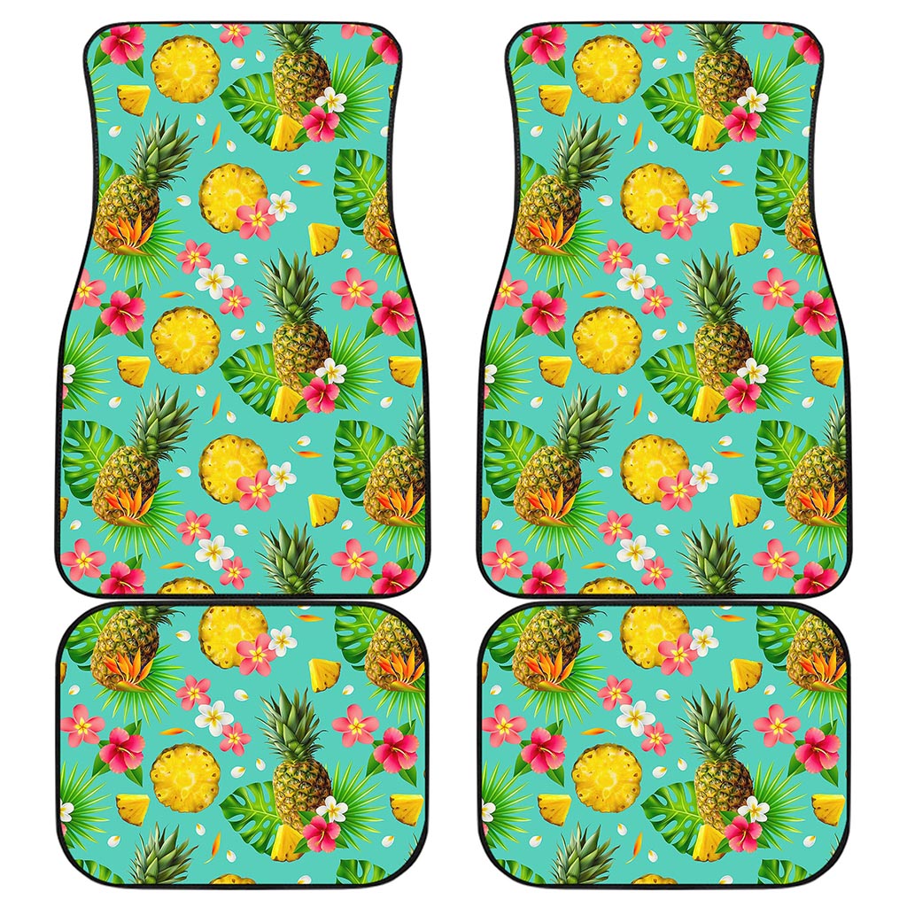 Blue Aloha Pineapple Pattern Print Front and Back Car Floor Mats