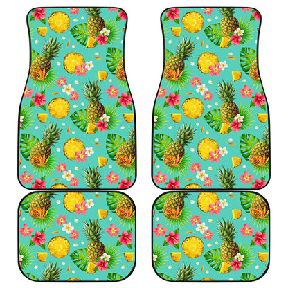Blue Aloha Pineapple Pattern Print Front and Back Car Floor Mats