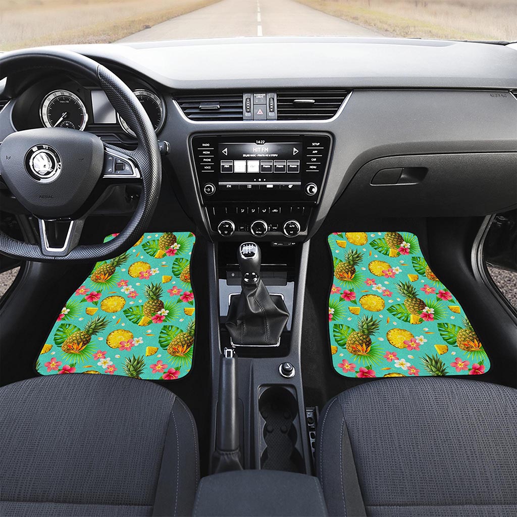 Blue Aloha Pineapple Pattern Print Front and Back Car Floor Mats