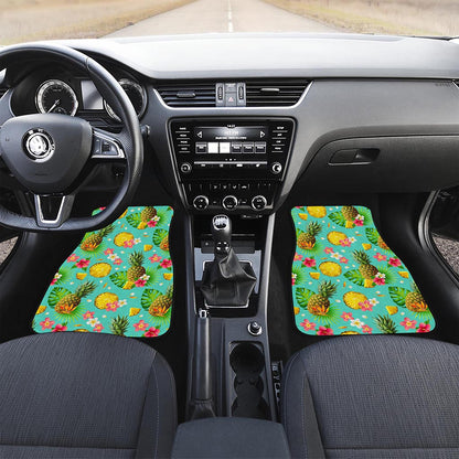 Blue Aloha Pineapple Pattern Print Front and Back Car Floor Mats