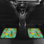 Blue Aloha Pineapple Pattern Print Front and Back Car Floor Mats
