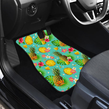 Blue Aloha Pineapple Pattern Print Front and Back Car Floor Mats