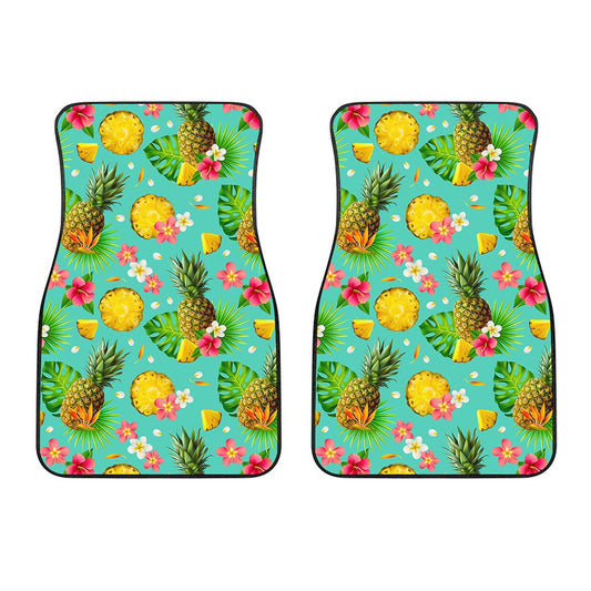 Blue Aloha Pineapple Pattern Print Front Car Floor Mats
