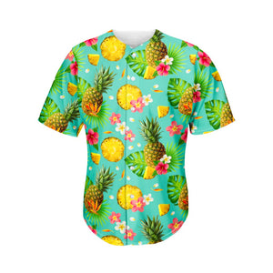 Blue Aloha Pineapple Pattern Print Men's Baseball Jersey