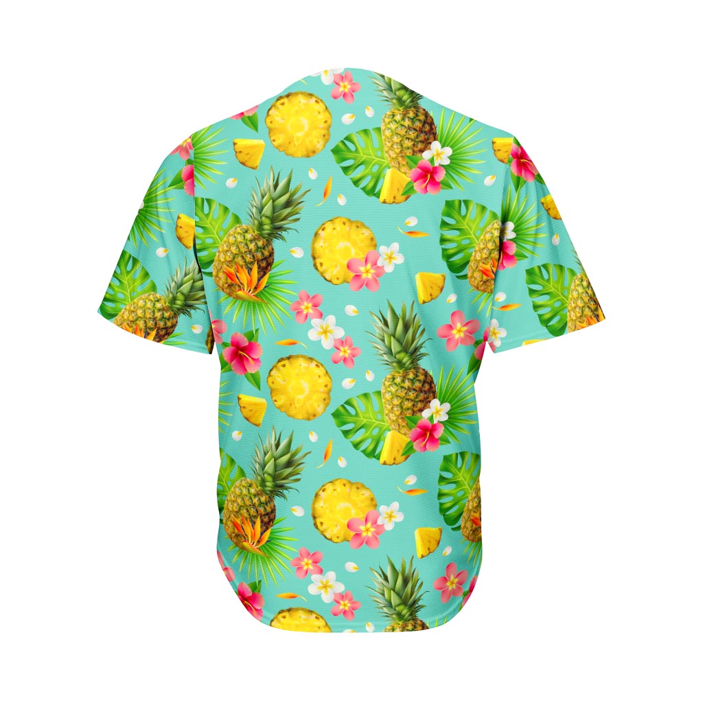 Blue Aloha Pineapple Pattern Print Men's Baseball Jersey