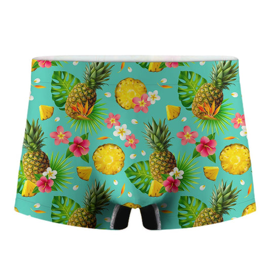 Blue Aloha Pineapple Pattern Print Men's Boxer Briefs