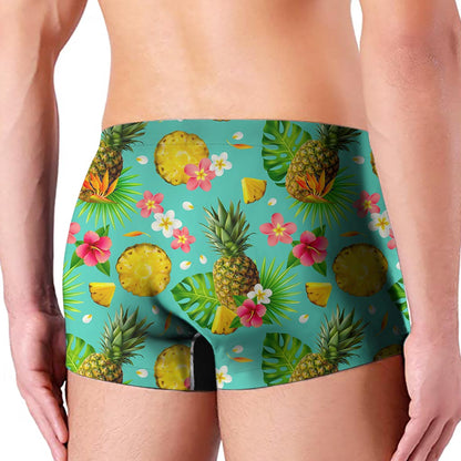 Blue Aloha Pineapple Pattern Print Men's Boxer Briefs