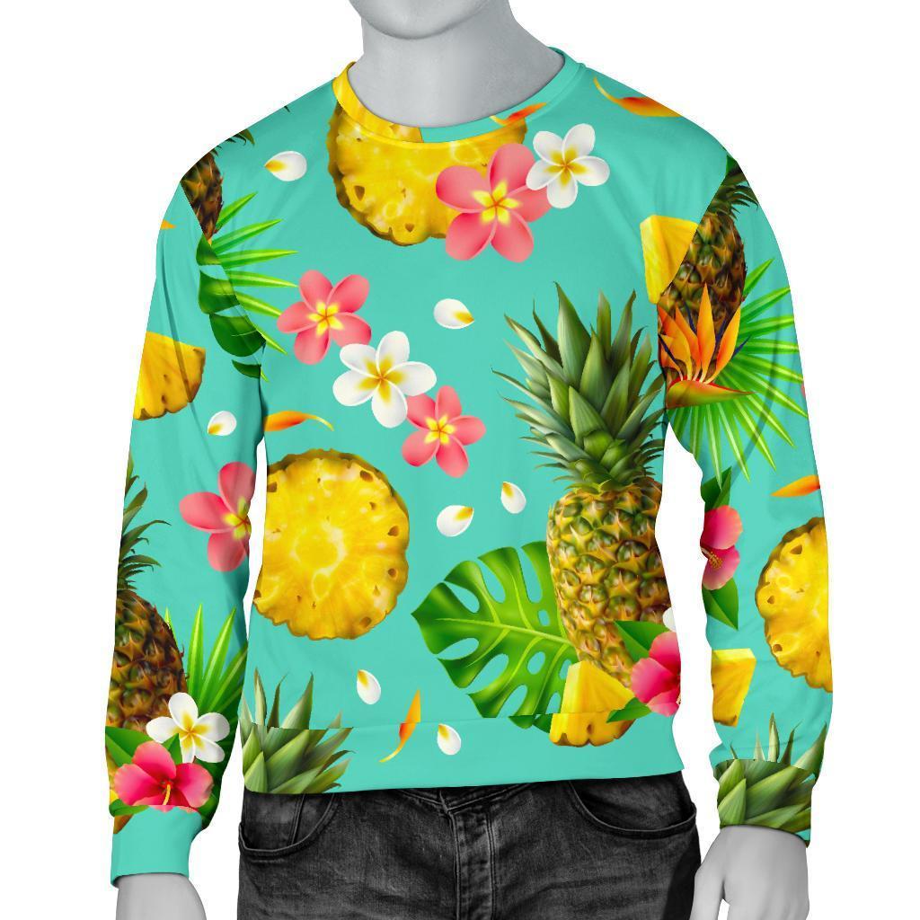 Blue Aloha Pineapple Pattern Print Men's Crewneck Sweatshirt GearFrost