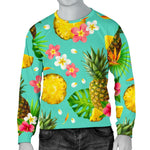 Blue Aloha Pineapple Pattern Print Men's Crewneck Sweatshirt GearFrost