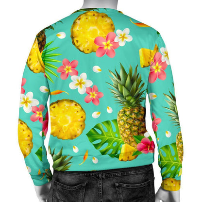 Blue Aloha Pineapple Pattern Print Men's Crewneck Sweatshirt GearFrost