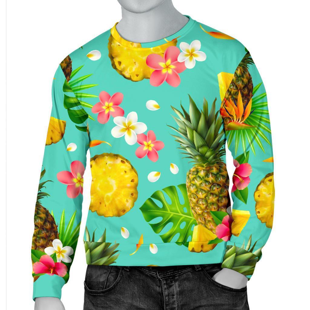 Blue Aloha Pineapple Pattern Print Men's Crewneck Sweatshirt GearFrost