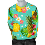Blue Aloha Pineapple Pattern Print Men's Crewneck Sweatshirt GearFrost