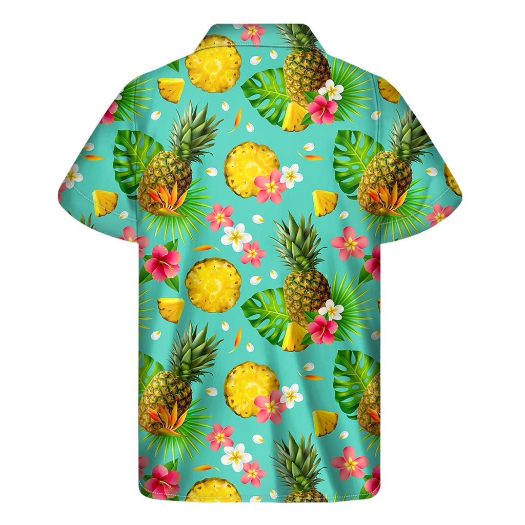 Blue Aloha Pineapple Pattern Print Men's Short Sleeve Shirt