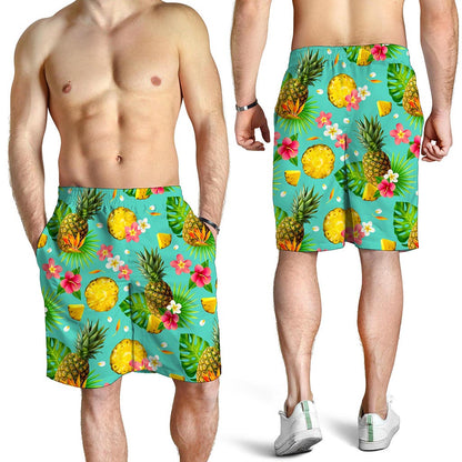 Blue Aloha Pineapple Pattern Print Men's Shorts