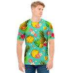 Blue Aloha Pineapple Pattern Print Men's T-Shirt