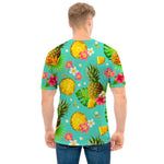 Blue Aloha Pineapple Pattern Print Men's T-Shirt