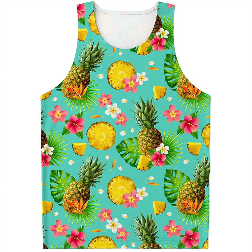 Blue Aloha Pineapple Pattern Print Men's Tank Top