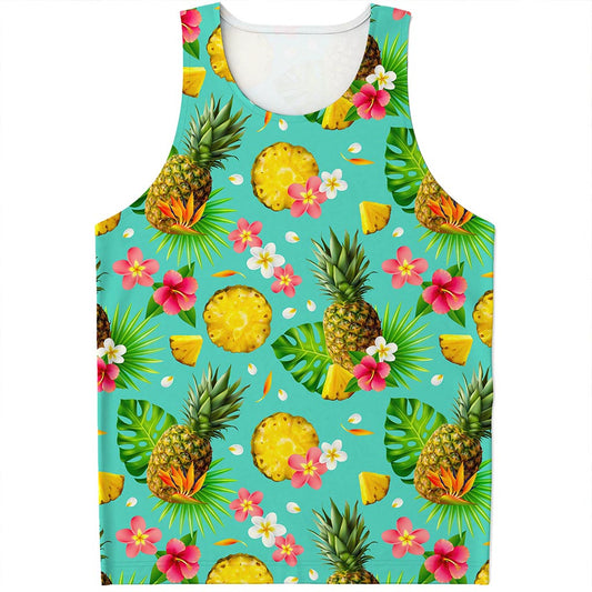 Blue Aloha Pineapple Pattern Print Men's Tank Top