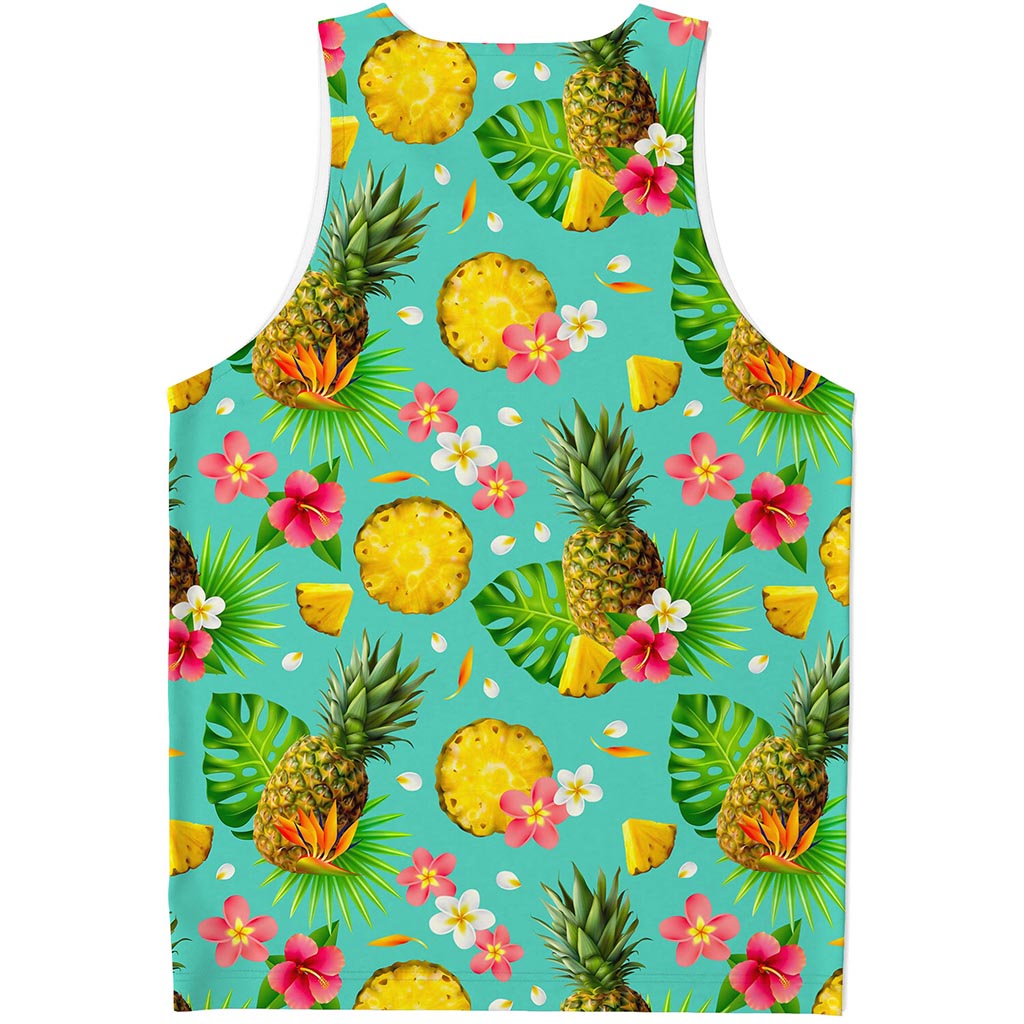 Blue Aloha Pineapple Pattern Print Men's Tank Top
