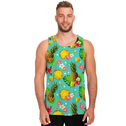 Blue Aloha Pineapple Pattern Print Men's Tank Top