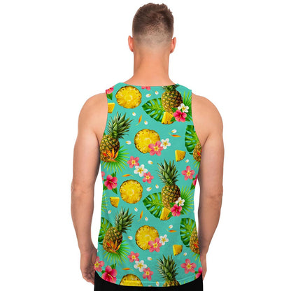 Blue Aloha Pineapple Pattern Print Men's Tank Top