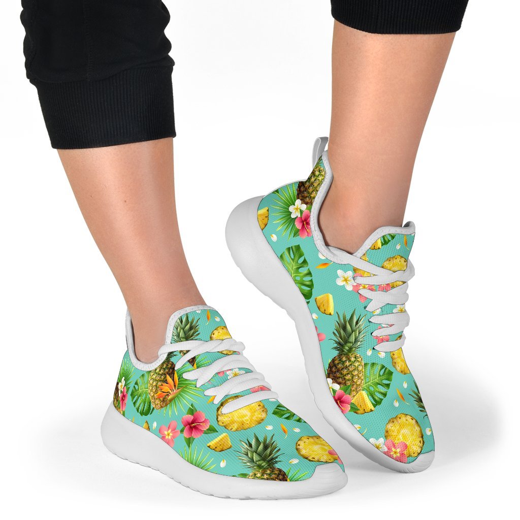 Blue Aloha Pineapple Pattern Print Mesh Knit Shoes GearFrost