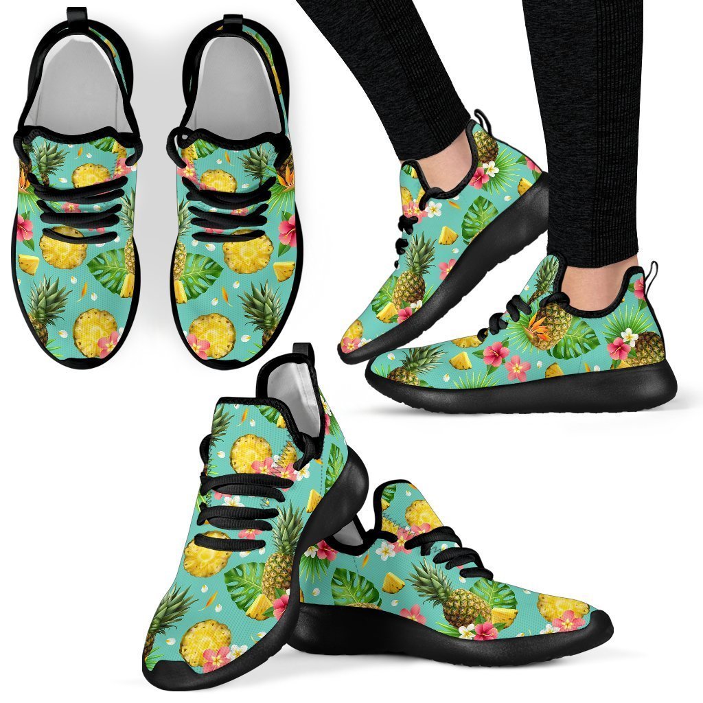 Blue Aloha Pineapple Pattern Print Mesh Knit Shoes GearFrost
