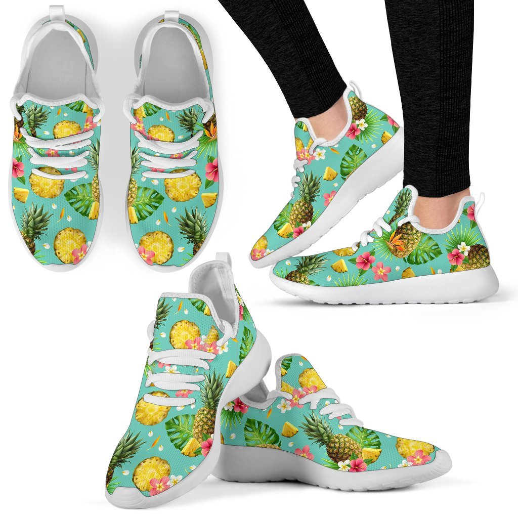 Blue Aloha Pineapple Pattern Print Mesh Knit Shoes GearFrost